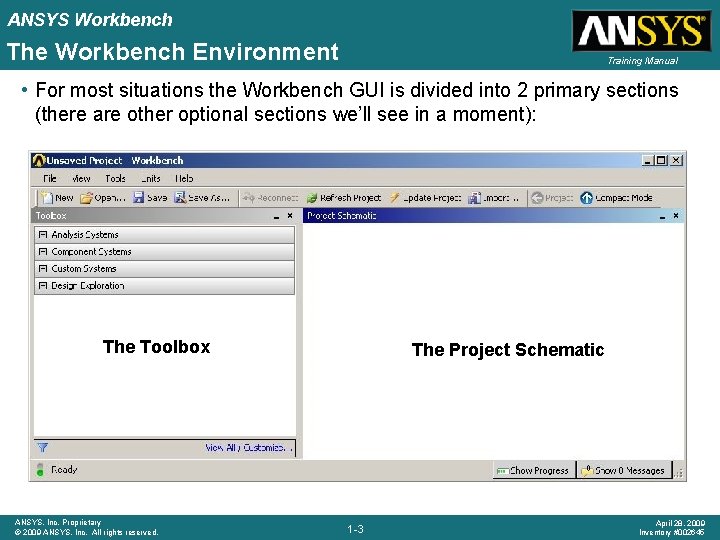 ANSYS Workbench The Workbench Environment Training Manual • For most situations the Workbench GUI
