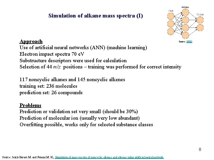Simulation of alkane mass spectra (I) Source: WIKI Approach Use of artificial neural networks