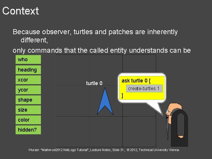 Context Because observer, turtles and patches are inherently different, only commands that the called