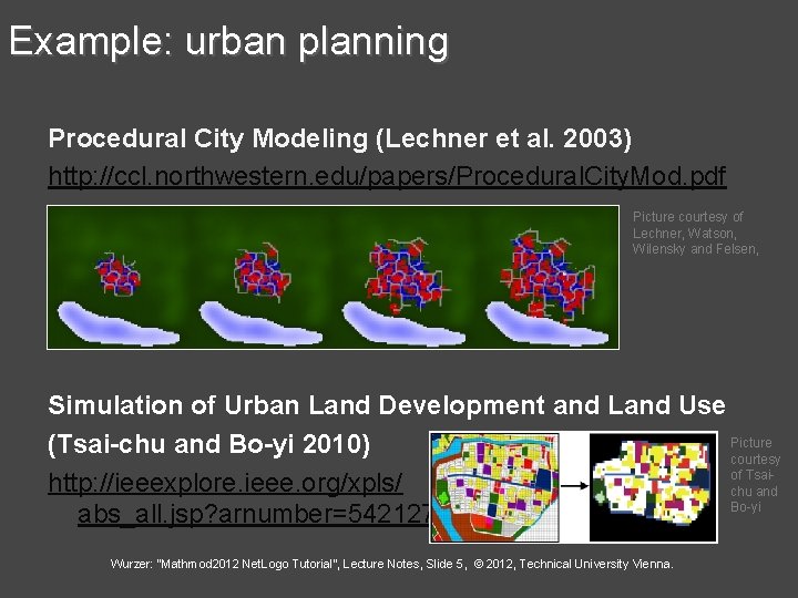 Example: urban planning Procedural City Modeling (Lechner et al. 2003) http: //ccl. northwestern. edu/papers/Procedural.
