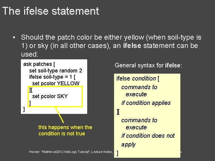 The ifelse statement • Should the patch color be either yellow (when soil-type is