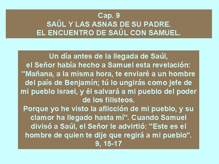 Cap. 9 SAÚL Y LAS ASNAS DE SU PADRE. EL ENCUENTRO DE SAÚL CON