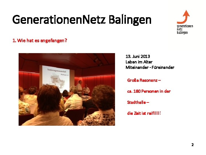 Generationen. Netz Balingen 1. Wie hat es angefangen? 13. Juni 2013 Leben im Alter