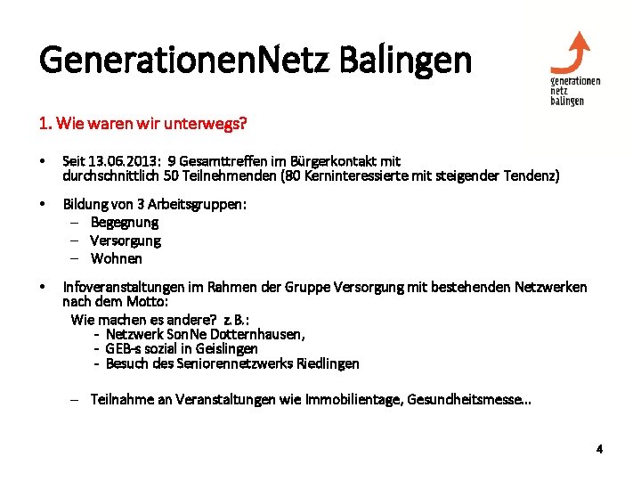 Generationen. Netz Balingen 1. Wie waren wir unterwegs? • Seit 13. 06. 2013: 9