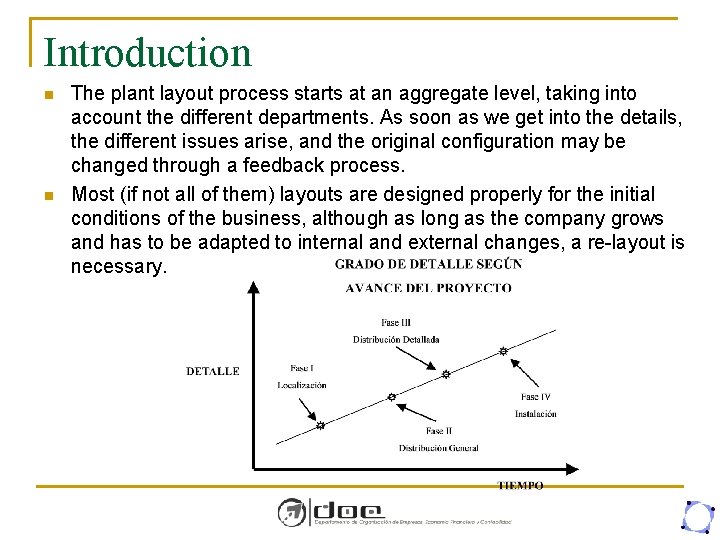 Introduction n n The plant layout process starts at an aggregate level, taking into