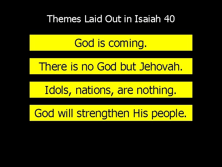 Themes Laid Out in Isaiah 40 God is coming. There is no God but