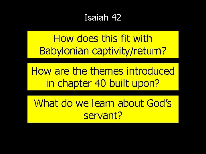 Isaiah 42 How does this fit with Babylonian captivity/return? How are themes introduced in