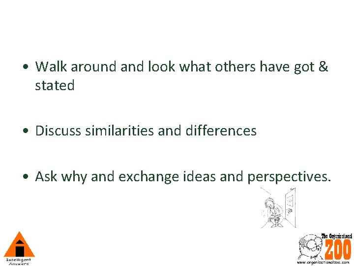  • Walk around and look what others have got & stated • Discuss