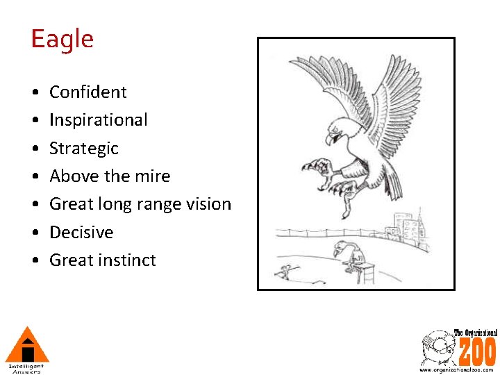 Eagle • • Confident Inspirational Strategic Above the mire Great long range vision Decisive