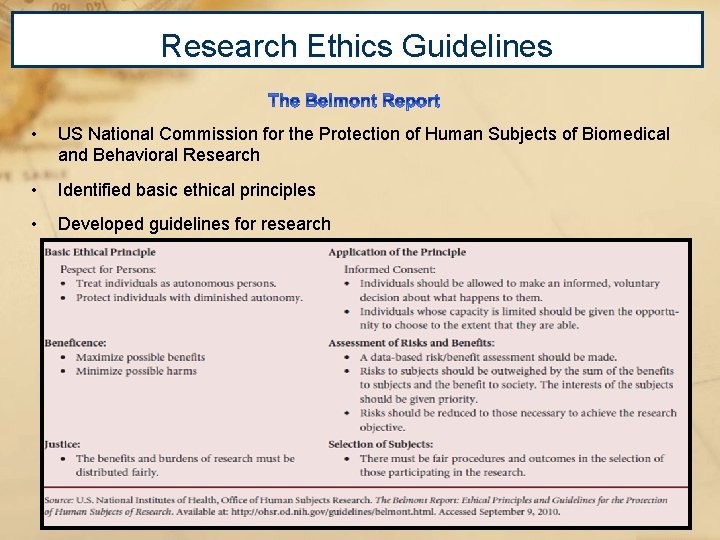 Research Ethics Guidelines • US National Commission for the Protection of Human Subjects of