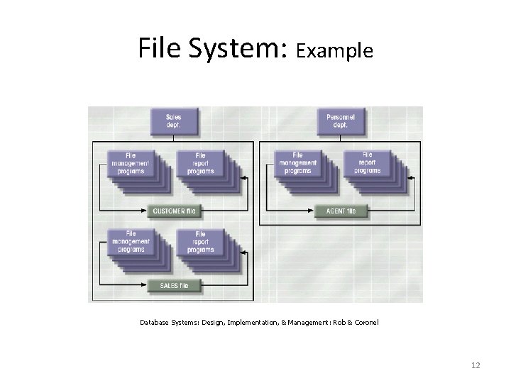 File System: Example Database Systems: Design, Implementation, & Management: Rob & Coronel 12 File System: Example Database Systems: Design, Implementation, & Management: Rob & Coronel 12