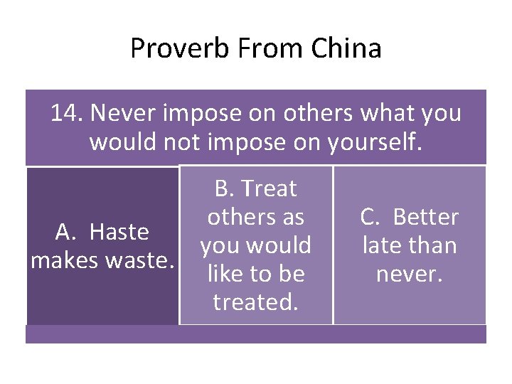 Proverb From China 14. Never impose on others what you would not impose on