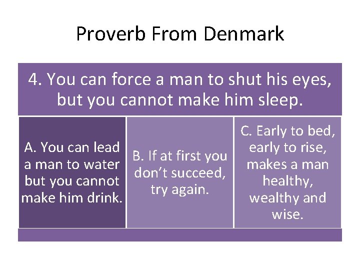 Proverb From Denmark 4. You can force a man to shut his eyes, but