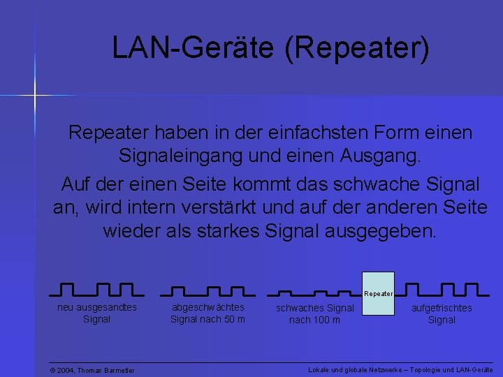 LAN-Geräte (Repeater) Repeater haben in der einfachsten Form einen Signaleingang und einen Ausgang. Auf