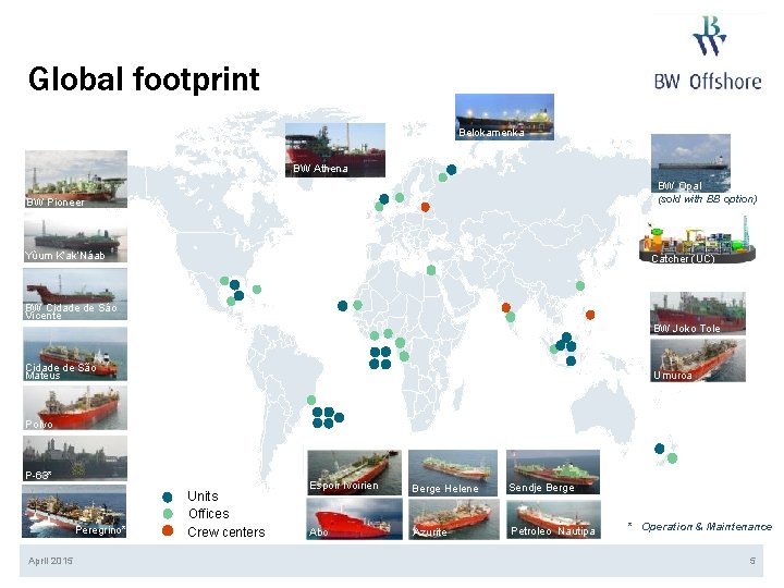 Global footprint Belokamenka BW Athena BW Opal (sold with BB option) BW Pioneer Yùum