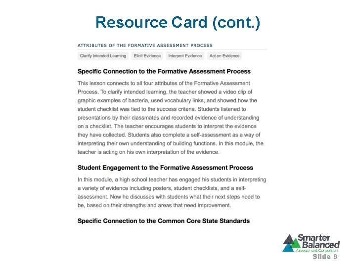 Resource Card (cont. ) Slide 9 