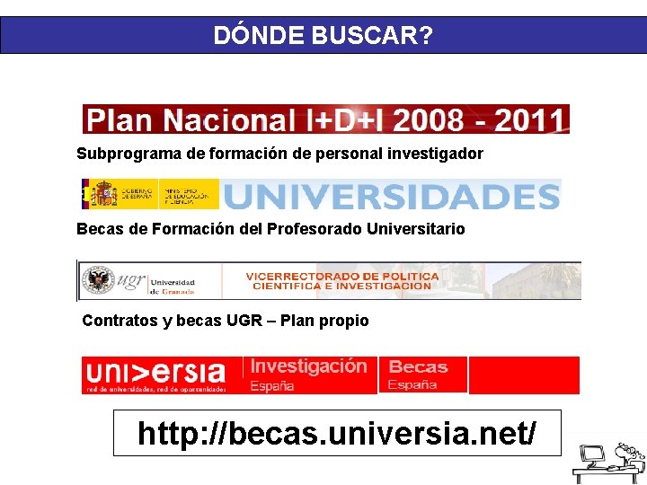 DÓNDE BUSCAR? Subprograma de formación de personal investigador Becas de Formación del Profesorado Universitario