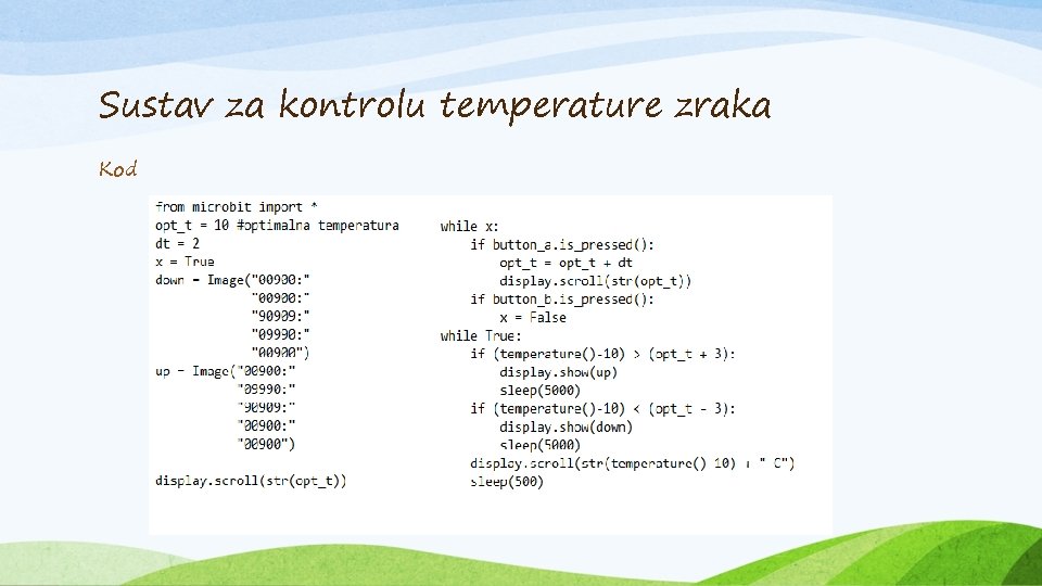 Sustav za kontrolu temperature zraka Kod 