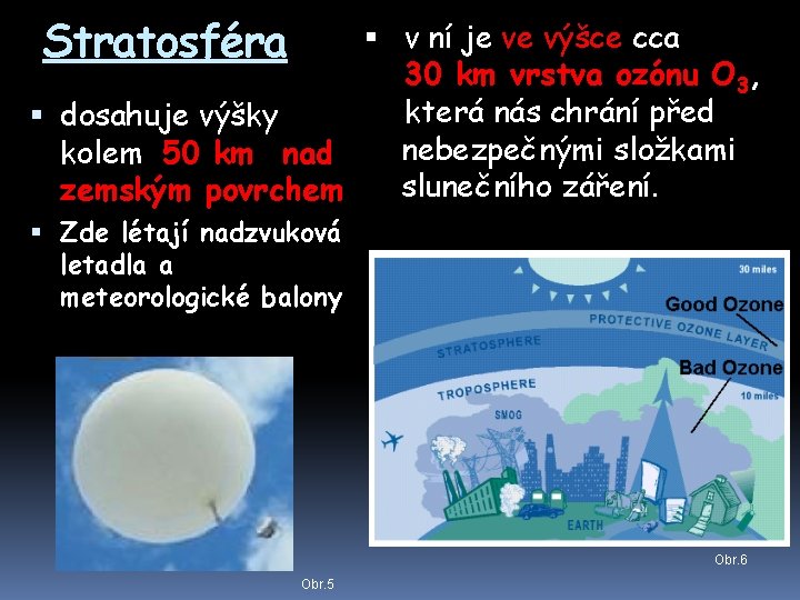 Stratosféra v ní je ve výšce cca 30 km vrstva ozónu O 3, která