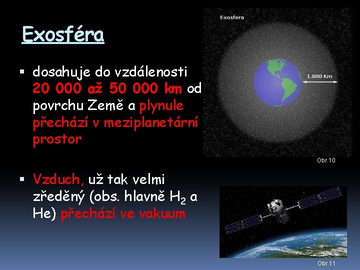 Exosféra dosahuje do vzdálenosti 20 000 až 50 000 km od povrchu Země a