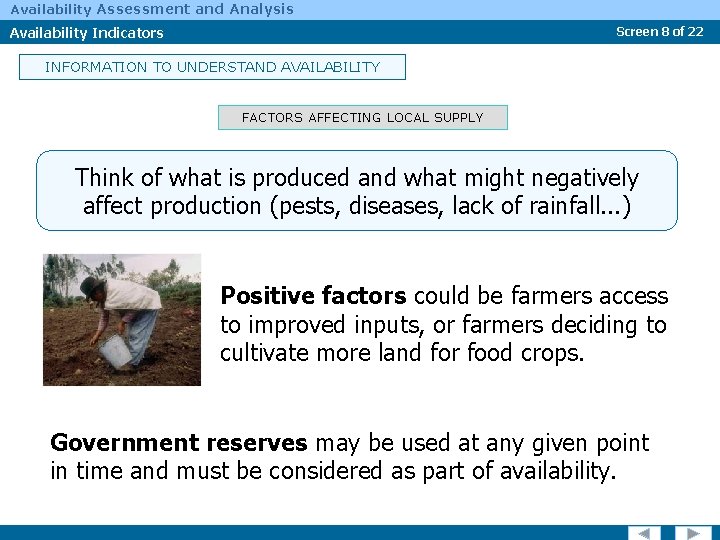 Availability Assessment and Analysis Availability Indicators Screen 8 of 22 INFORMATION TO UNDERSTAND AVAILABILITY
