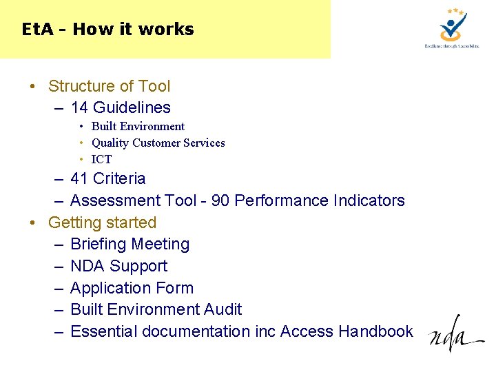 Et. A - How it works • Structure of Tool – 14 Guidelines •