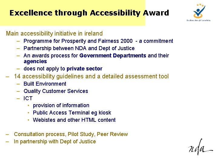 Excellence through Accessibility Award Main accessibility initiative in ireland – Programme for Prosperity and