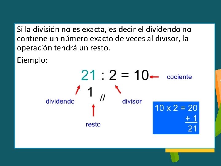 Si la división no es exacta, es decir el dividendo no contiene un número