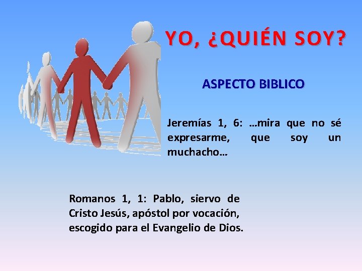 YO, ¿QUIÉN SOY? ASPECTO BIBLICO Jeremías 1, 6: …mira que no sé expresarme, que