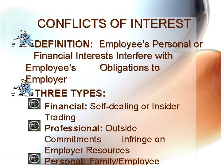 CONFLICTS OF INTEREST DEFINITION: Employee’s Personal or Financial Interests Interfere with Employee’s Obligations to
