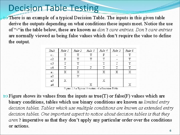 Decision Table Testing There is an example of a typical Decision Table. The inputs