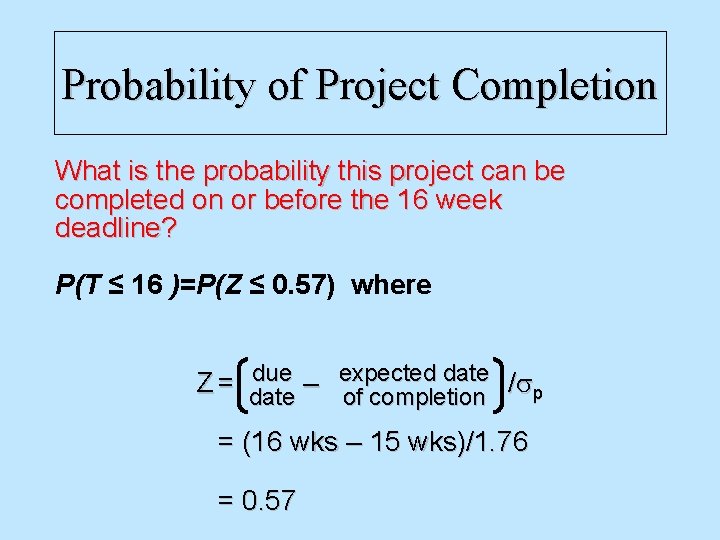 Probability of Project Completion What is the probability this project can be completed on