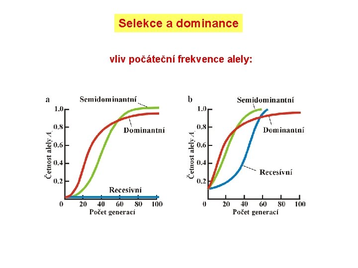 Selekce a dominance vliv počáteční frekvence alely: 