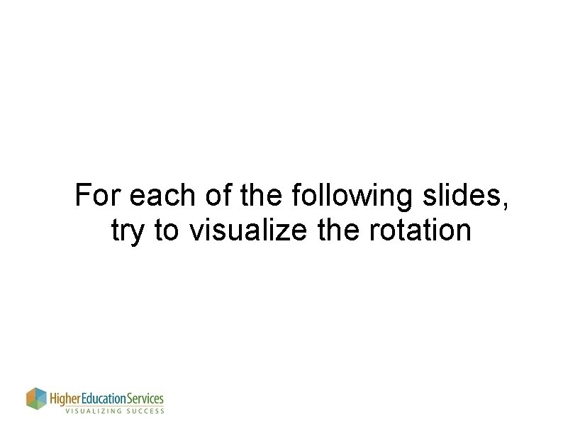 For each of the following slides, try to visualize the rotation For each of the following slides, try to visualize the rotation