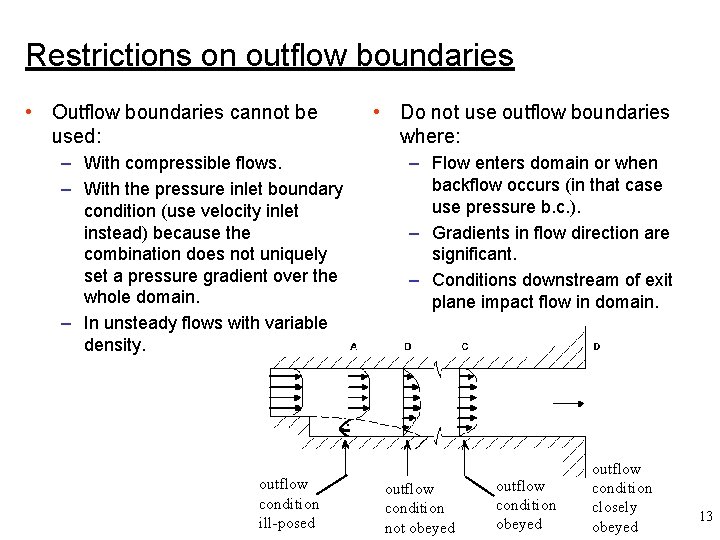 Restrictions on outflow boundaries • Outflow boundaries cannot be used: – With compressible flows.
