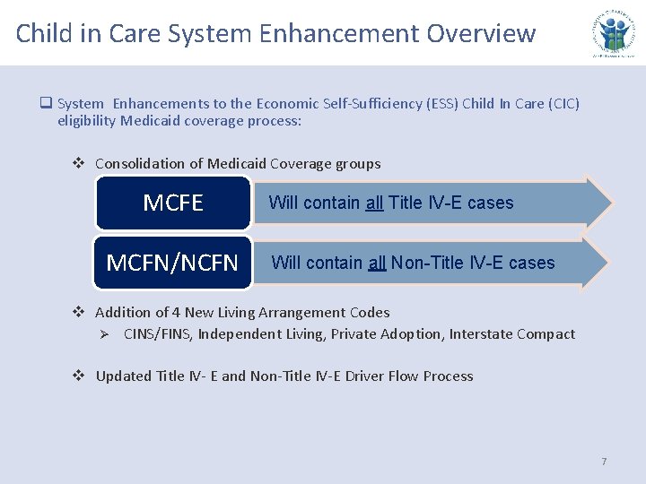Child in Care System Enhancement Overview q System Enhancements to the Economic Self-Sufficiency (ESS) Child in Care System Enhancement Overview q System Enhancements to the Economic Self-Sufficiency (ESS)