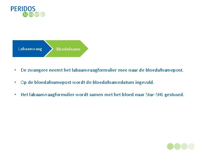 Labaanvraag Bloedafname • De zwangere neemt het labaanvraagformulier mee naar de bloedafnamepost. • Op