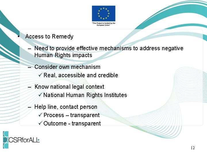  • Access to Remedy – Need to provide effective mechanisms to address negative