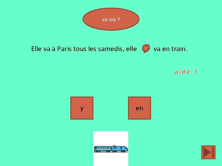 va où ? Elle va à Paris tous les samedis, elle y en va