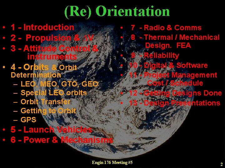 (Re) Orientation • 1 - Introduction • 2 - Propulsion & ∆V • 3