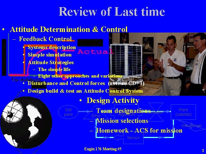 Review of Last time • Attitude Determination & Control – Feedback Control • Systems