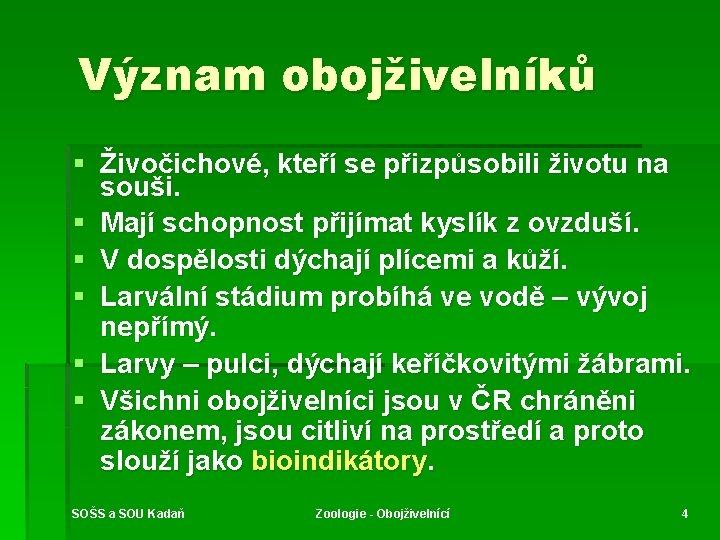 Význam obojživelníků § Živočichové, kteří se přizpůsobili životu na souši. § Mají schopnost přijímat