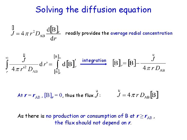 Solving the diffusion equation readily provides the average radial concentration integration At r =