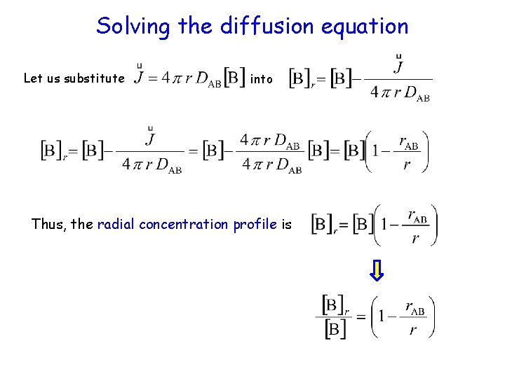 Solving the diffusion equation Let us substitute into Thus, the radial concentration profile is