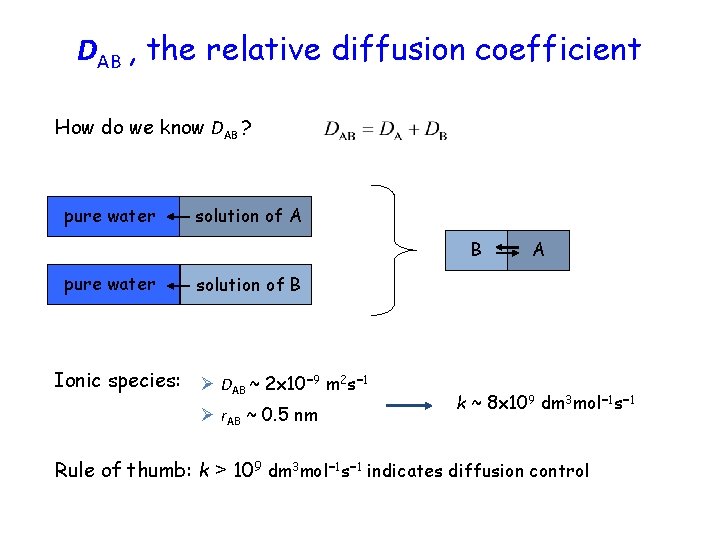 DAB , the relative diffusion coefficient How do we know DAB ? pure water