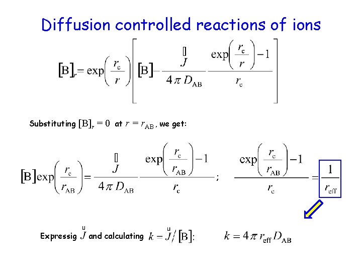 Diffusion controlled reactions of ions Substituting [B]r = 0 at r = r. AB