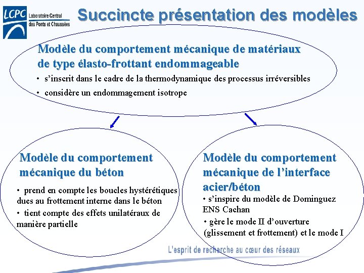 Succincte présentation des modèles Modèle du comportement mécanique de matériaux de type élasto-frottant endommageable