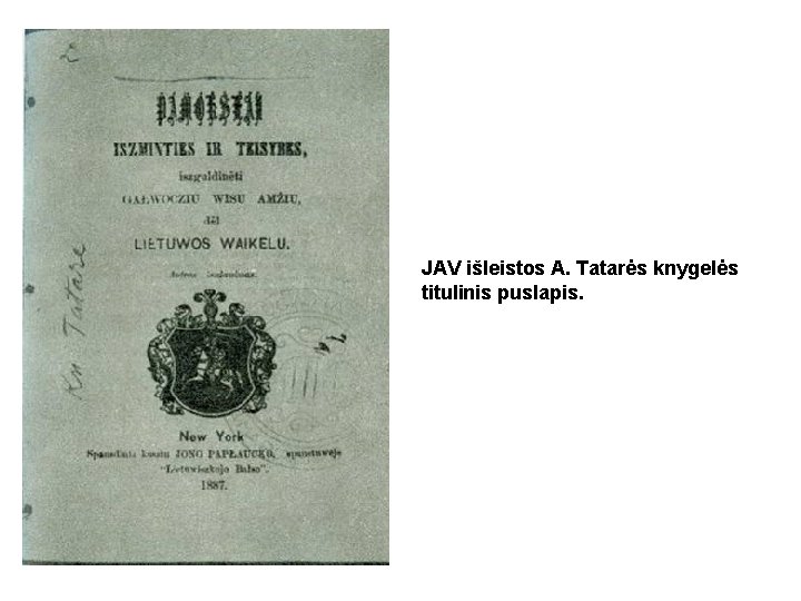 JAV išleistos A. Tatarės knygelės titulinis puslapis. JAV išleistos A. Tatarės knygelės titulinis puslapis.