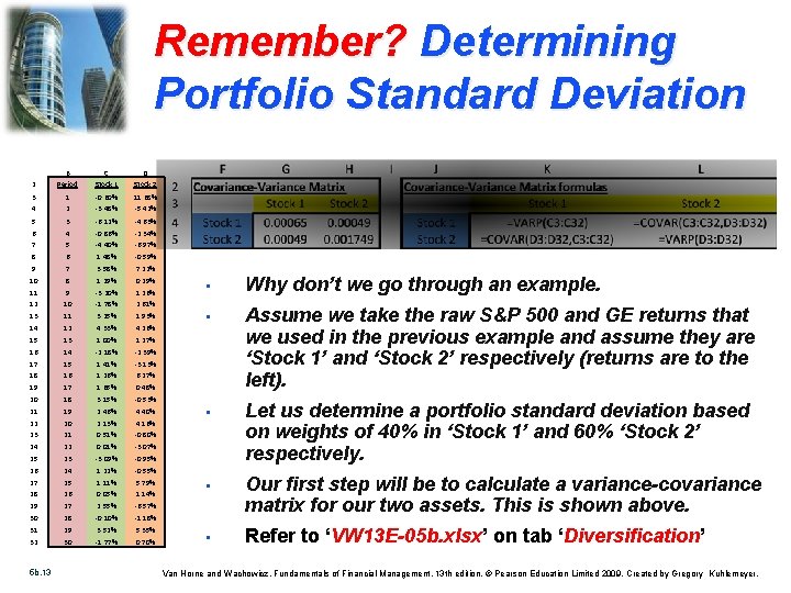 Remember? Determining Portfolio Standard Deviation B C D 2 Period Stock 1 Stock 2