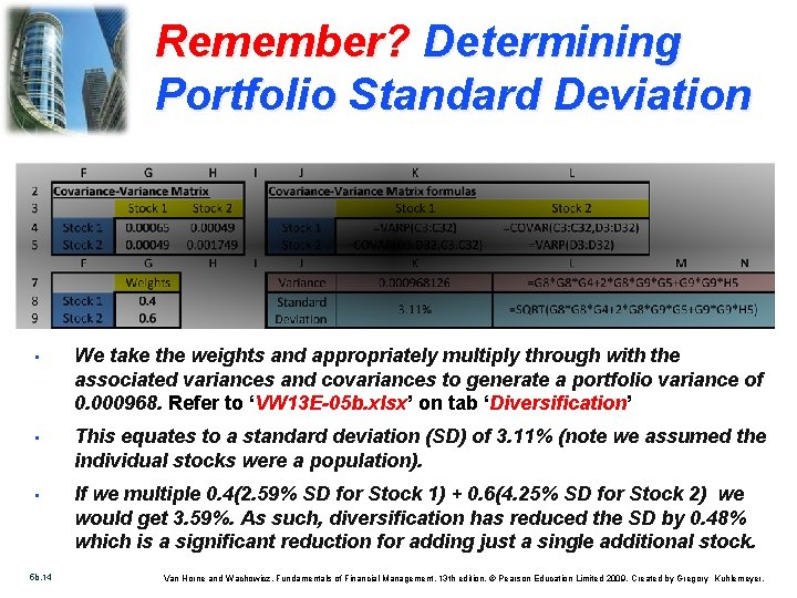 Remember? Determining Portfolio Standard Deviation • We take the weights and appropriately multiply through
